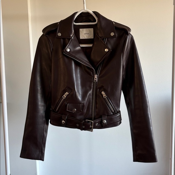 Wilfred Jackets & Blazers - Wilfred dark plum colour vegan Leather Biker Jacket
